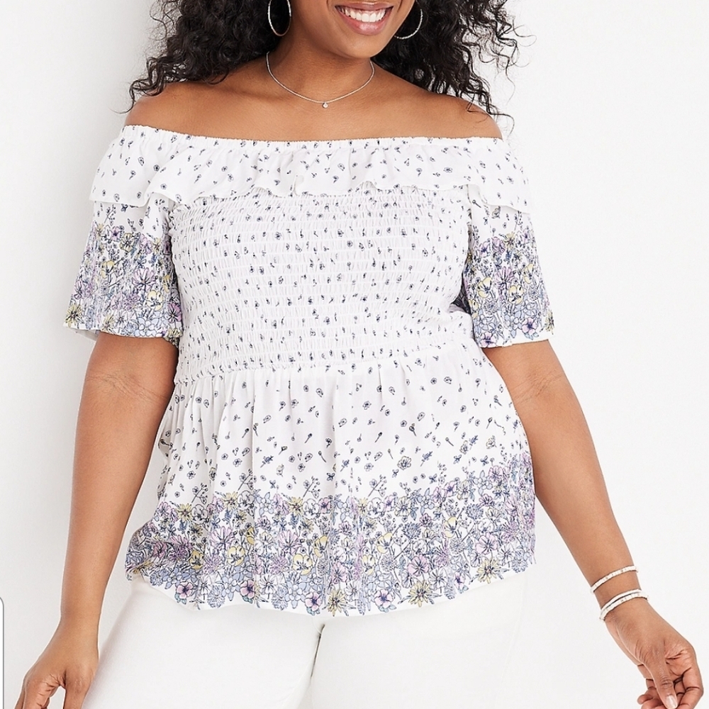 Floral Smocked Off The Shoulder Top, white floral, Maurice's